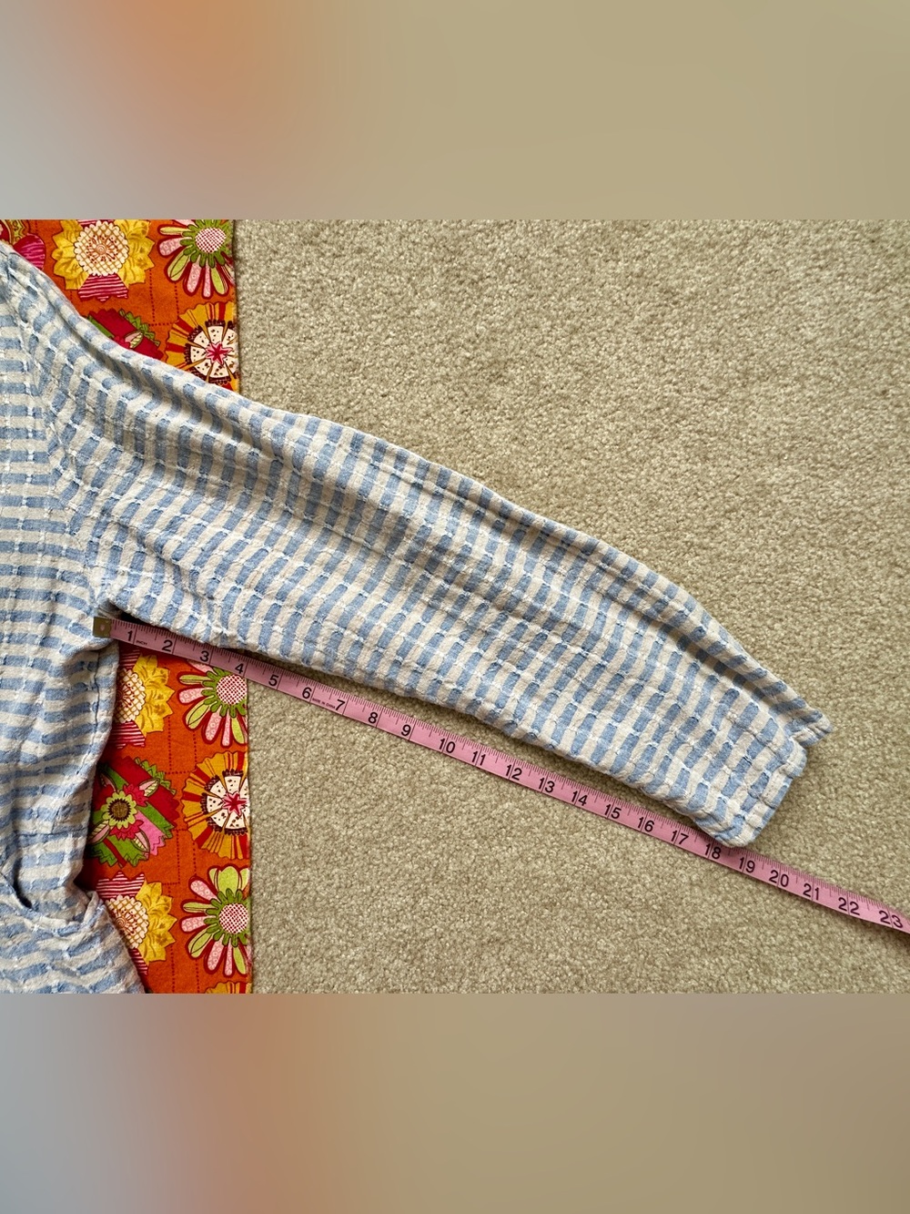 Flax Light Blue and Cream Striped Linen Tunic - Picture 9 of 10